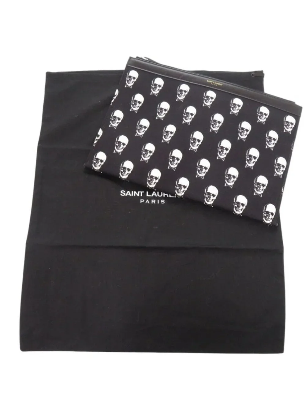 Saint Laurent Paris Skull Canvas Leather Black Clutch